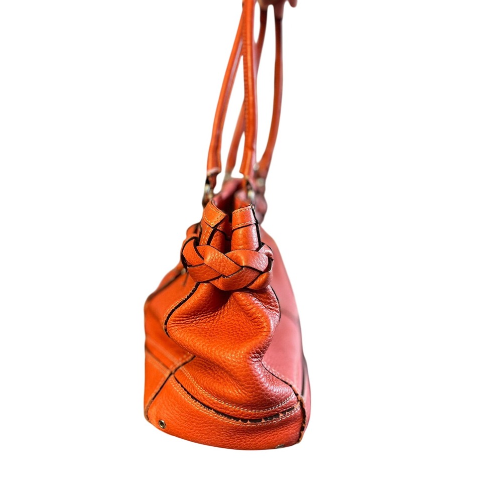 Orange Leather Tote Shoulder Bag with Braided Detail - Picture 3 of 7